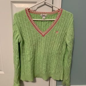 Lilly Pulitzer V neck palm tree sweater.